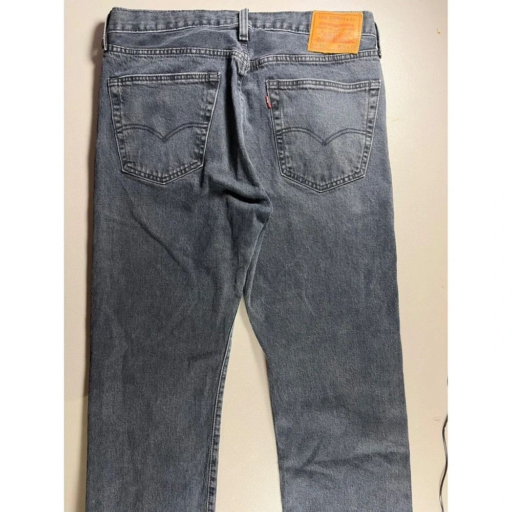 Levi's 501 Original Fit Jeans Mens 36x32 Gray Blue Denim Straight Leg Pants